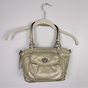 Coach 13177 Leah Gold Metallic Champagne Leather Small Top Handle Purse Hand Bag